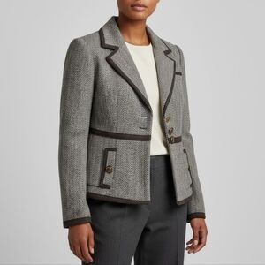 Tulle Grey Herringbone Blazer Fitted Retro Academia Gold Buttons Size Small